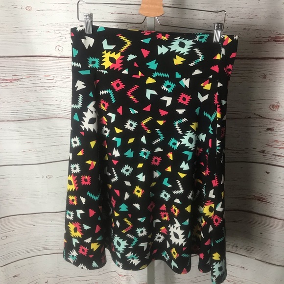 LuLaRoe Black with Multicolor Designs Skirt - Picture 1 of 2